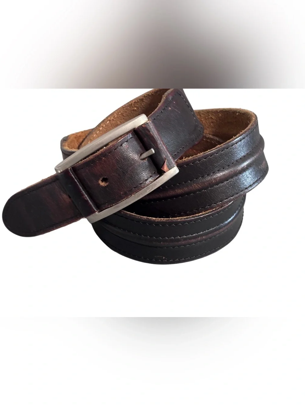 Vintage Genuine “top grain cowhide” brown leather belt - silver buckle